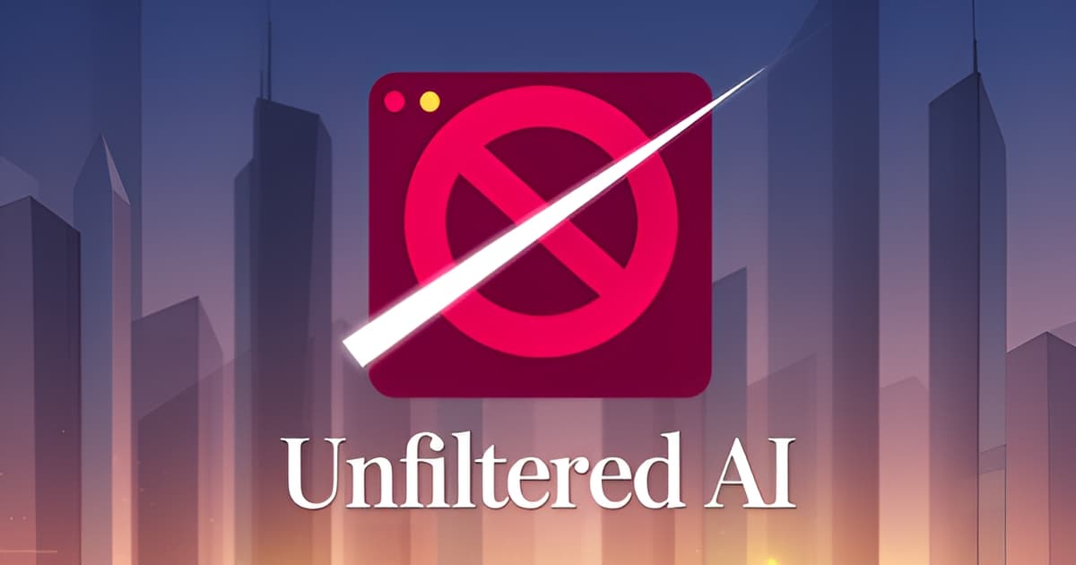 A stylized illustration of an uncensored AI chat interface with a cityscape background and bold color accents.
