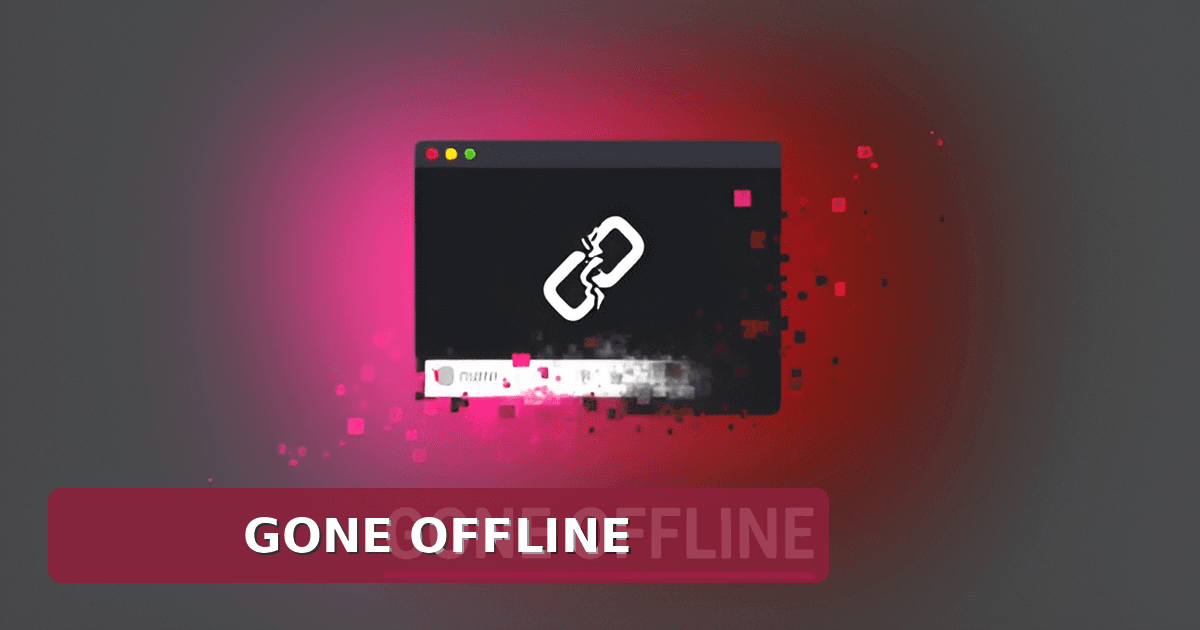 Flat illustration of a browser window dissolving with a broken link icon, symbolizing the Solm8 website going offline in 2026.